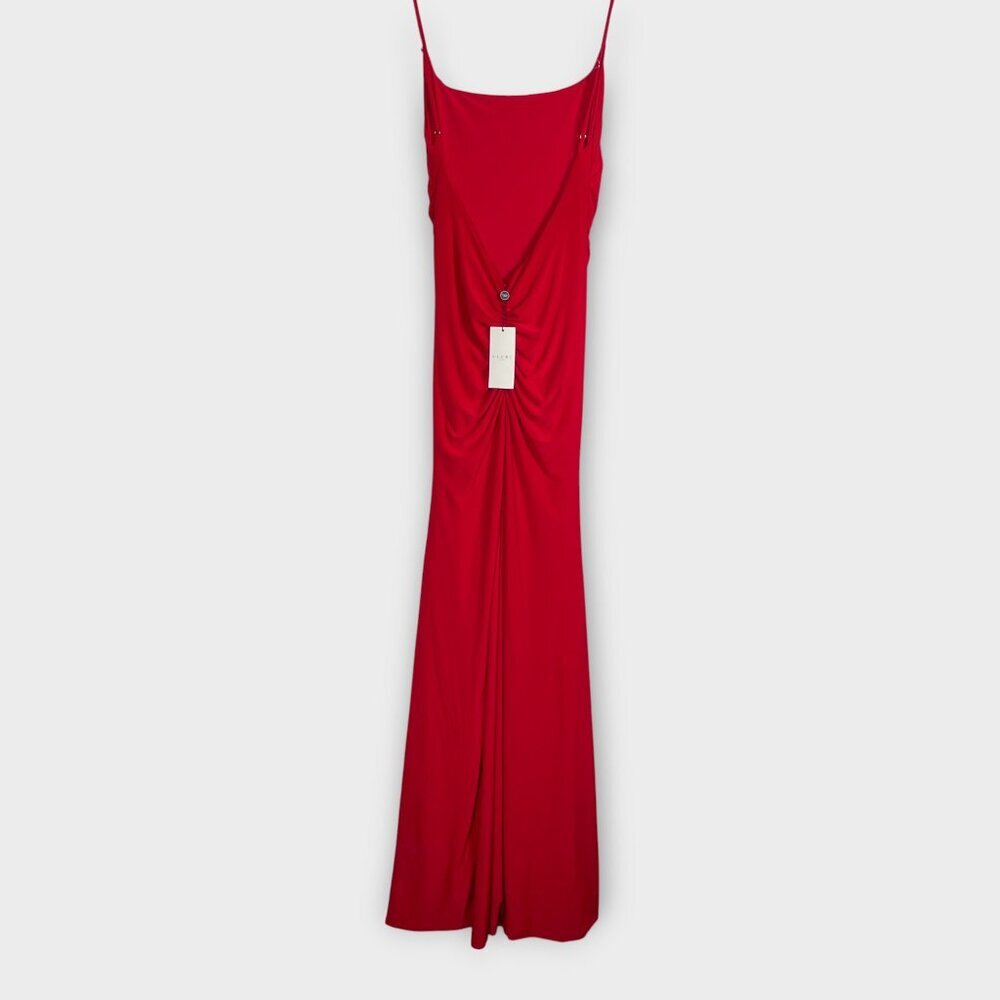 Club L London Adele Backless Ruched Fishtail Cami Maxi Dress Red Scarlet NWT - Picture 7 of 14